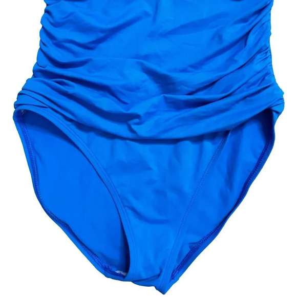 La Blanca Island Goddess Ruched Front Bandeau One Swimsuit Royal Blue Sz 8 - Picture 4 of 9